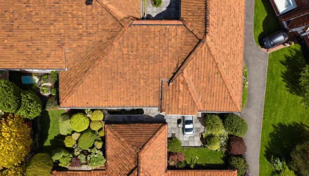 Drone footage still of a roof survey